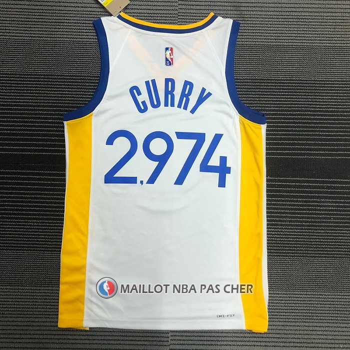Maillot Golden State Warriors Stephen Curry 2974th 3 Points Blanc